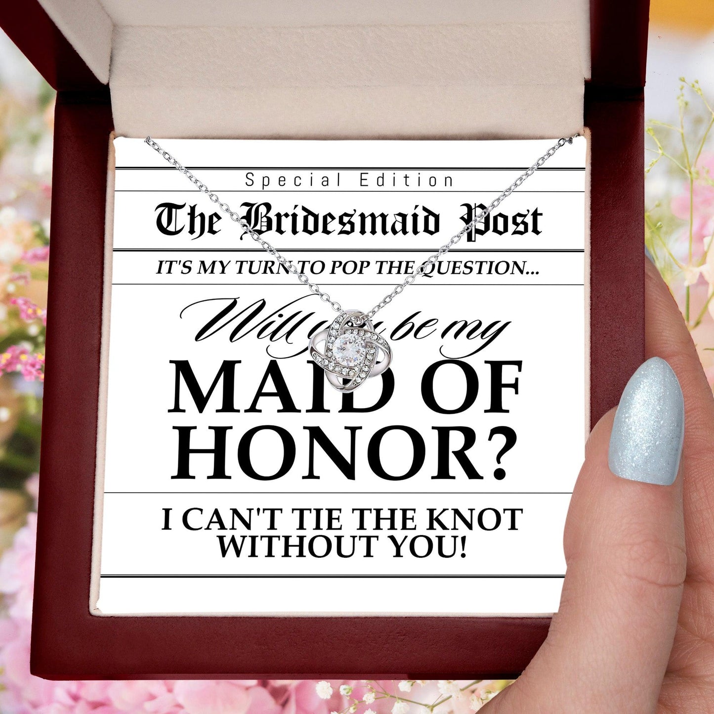 Maid of Honor Wedding Proposal Invitation Will You Be My Maid of Honor Help Me Tie The Knot Pendant Necklace - Mallard Moon Gift Shop