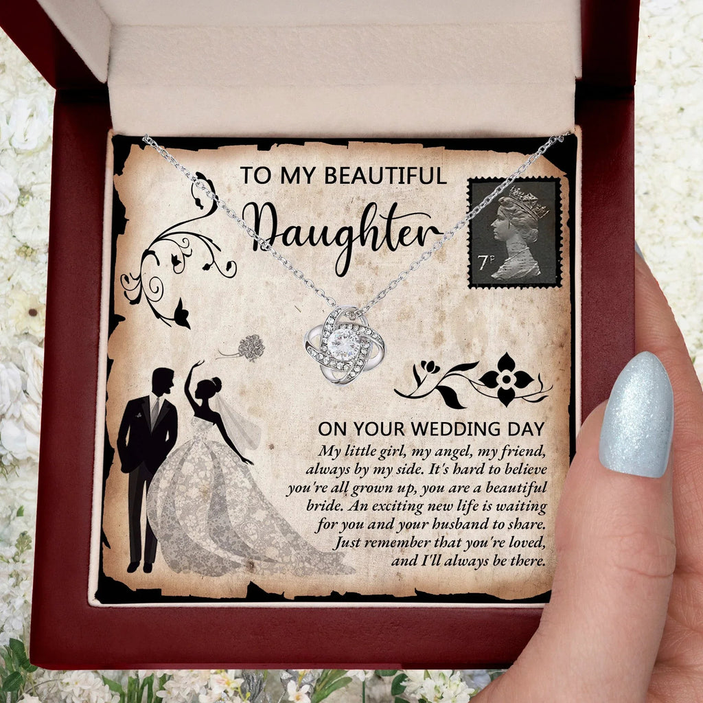 Daughter Wedding Day Gift - Beautiful Bride Love Knot Pendant Necklace