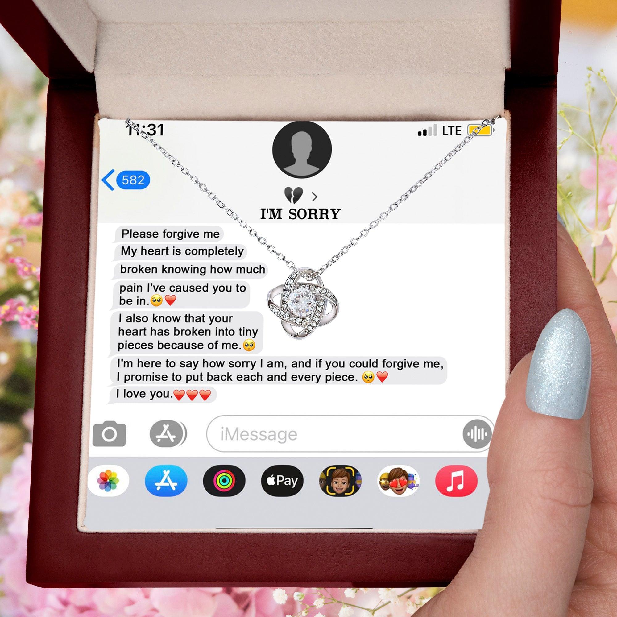 Gift for Girlfriend, Wife - Sorry, Completely Broken - Love Knot Pendant Necklace - Mallard Moon Gift Shop