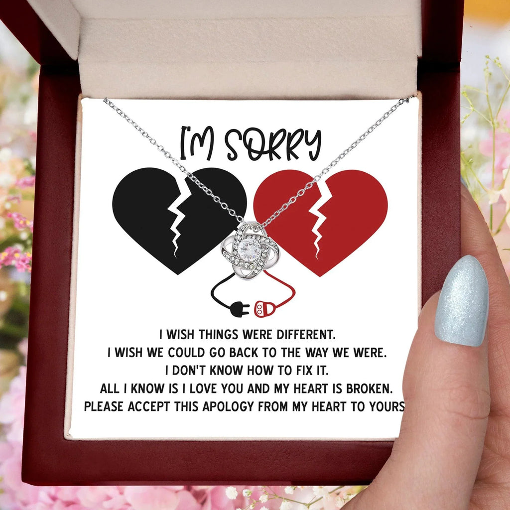 Apology Gift for Girlfriend, Wife, Soulmate - Sorry, Heart Is Broken - Love Knot Pendant Necklace