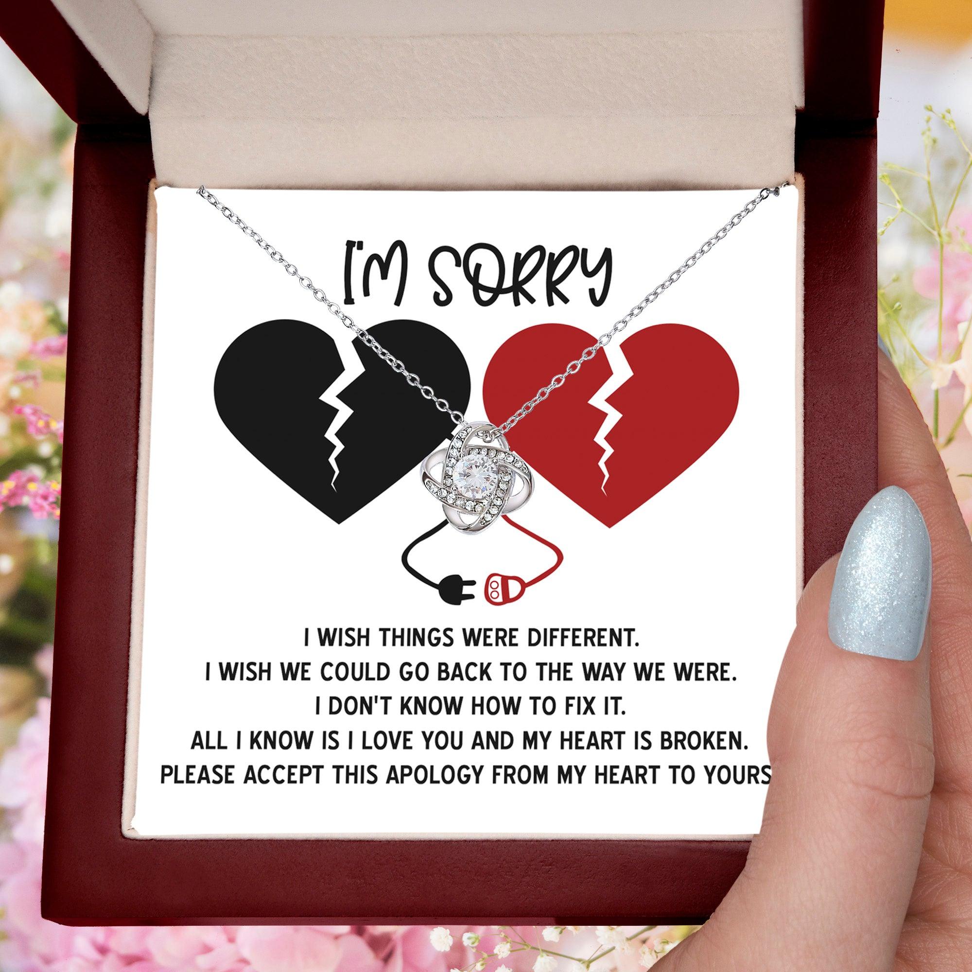 Apology Gift for Girlfriend, Wife, Soulmate - Sorry, Heart Is Broken - Love Knot Pendant Necklace - Mallard Moon Gift Shop