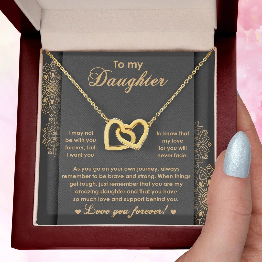 Gift for Birthday, Christmas - Daughter - Brave And Strong - Interlocking Hearts Necklace
