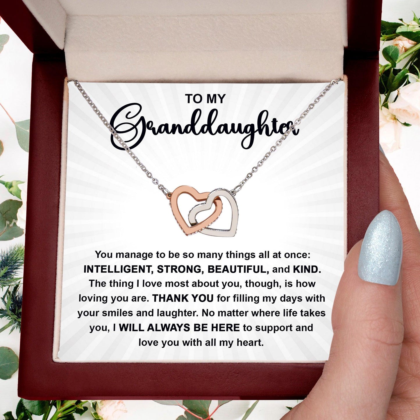 Granddaughter Gift I Will Always Be Here and I Love You With All My Heart Necklace with Heartfelt Message - Mallard Moon Gift Shop