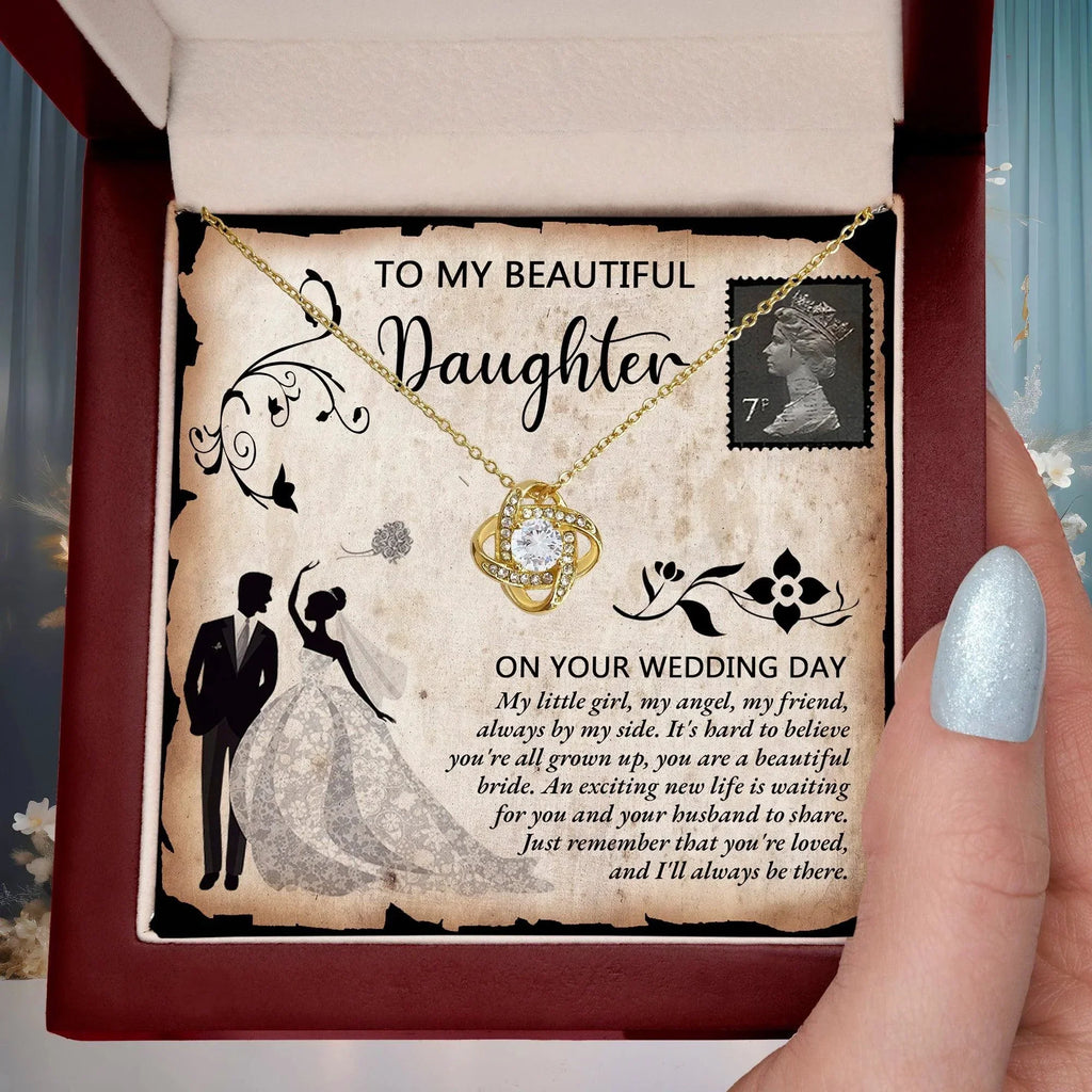 Daughter Wedding Day Gift - Beautiful Bride Love Knot Pendant Necklace