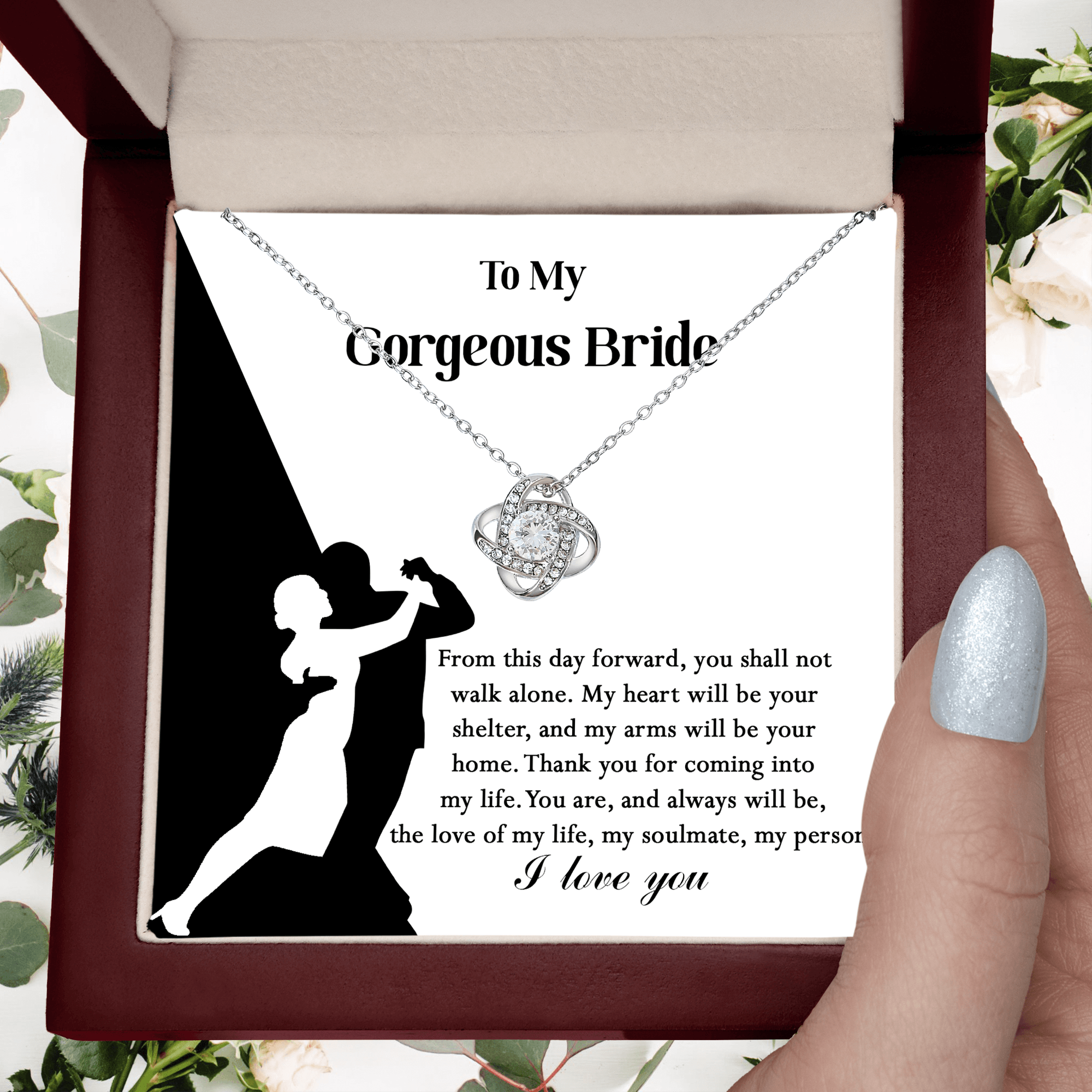 To My Gorgeous Bride on Our Wedding Day, You are the Love of My Life Love Knot Pendant Necklace - Mallard Moon Gift Shop