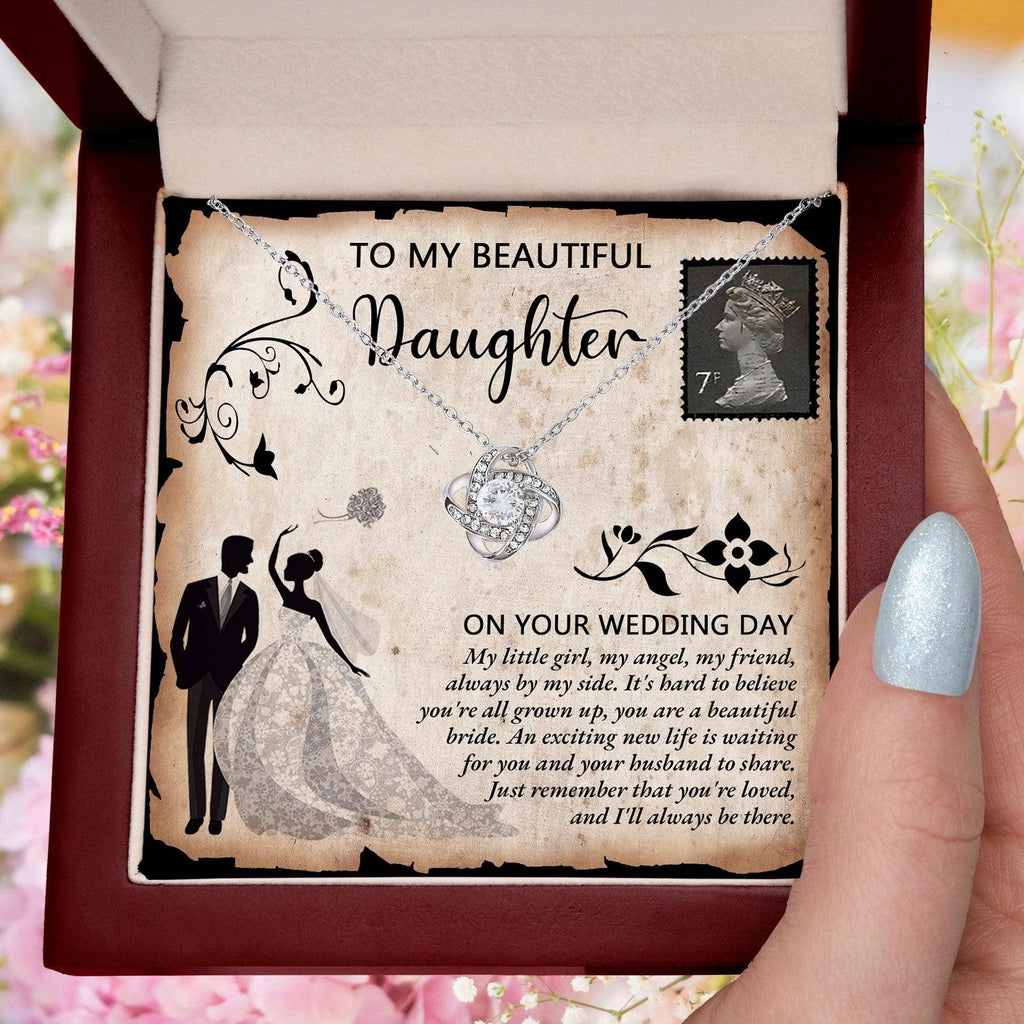 Daughter Wedding Day Gift - Beautiful Bride Love Knot Pendant Necklace