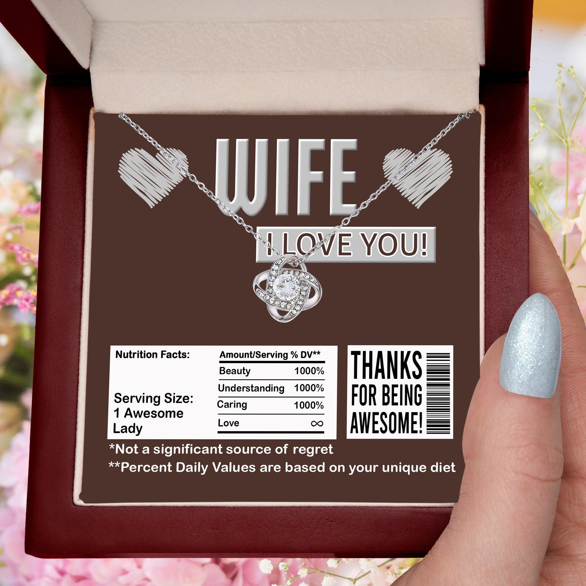 Gift for Wife - Nutrition Facts Love Knot Pendant Necklace - Mallard Moon Gift Shop