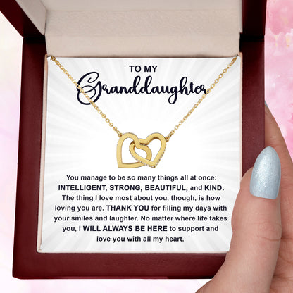 To My Granddaughter Interlocking Hearts Necklace – Intelligent, Strong, Beautiful & Kind Message Card | Heartfelt Gift from Grandma or Grandpa - Mallard Moon Gift Shop