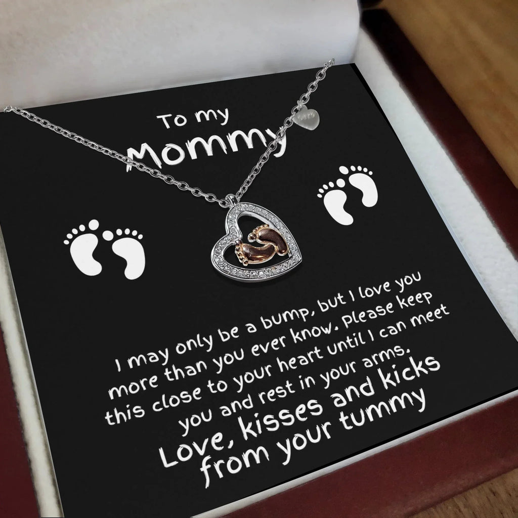 Expectant Mom Pregnancy Gift First Mother's Day Baby Shower Baby Feet Charm Necklace Love, The Bump