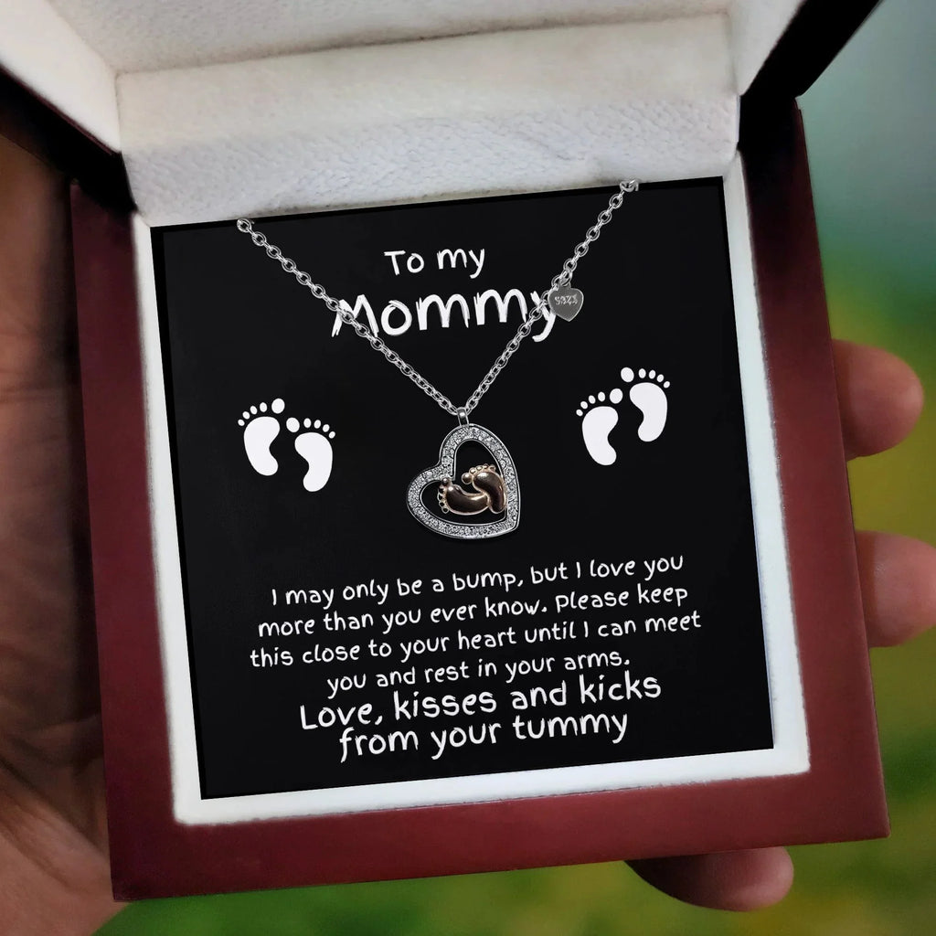 Expectant Mom Pregnancy Gift First Mother's Day Baby Shower Baby Feet Charm Necklace Love, The Bump