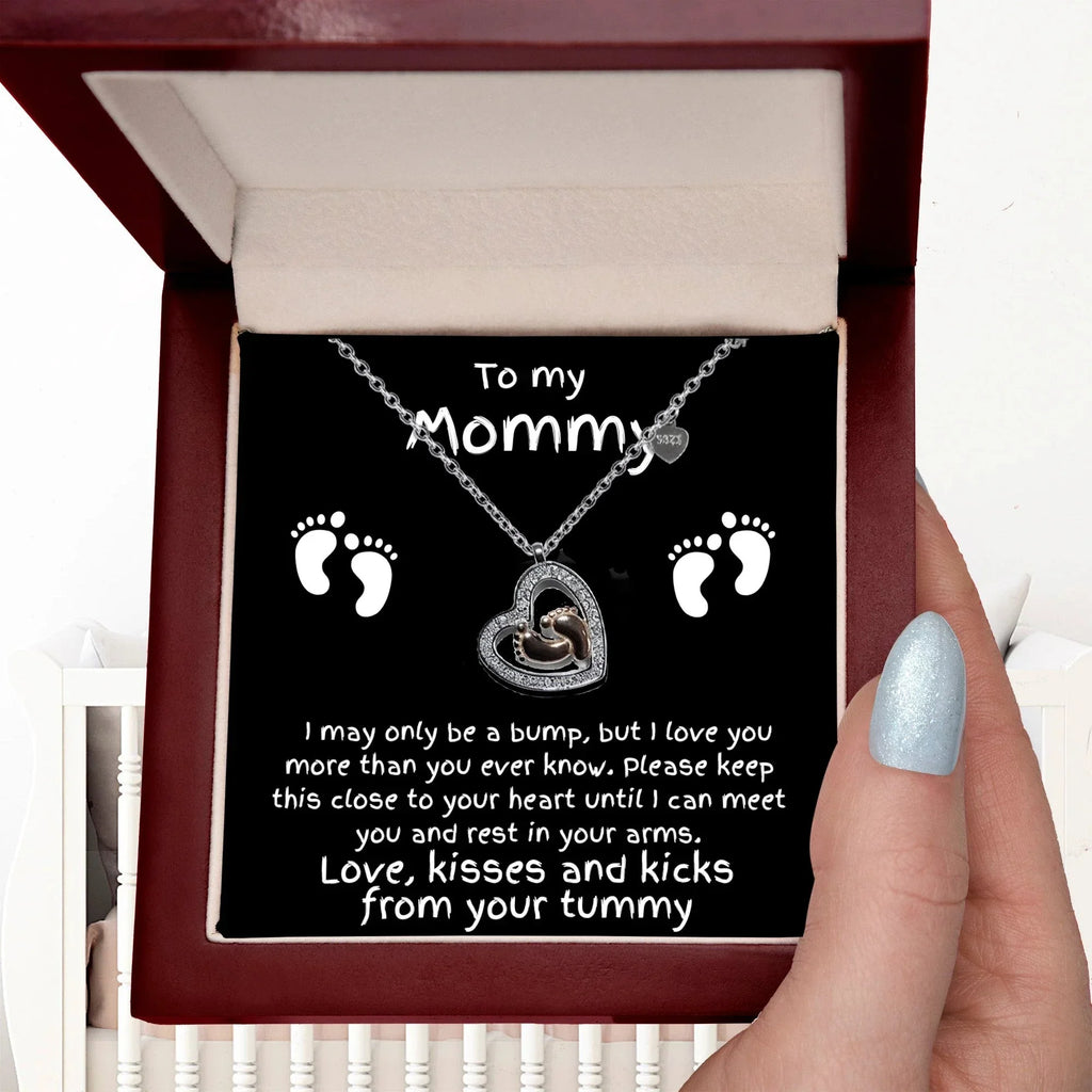 Expectant Mom Pregnancy Gift First Mother's Day Baby Shower Baby Feet Charm Necklace Love, The Bump