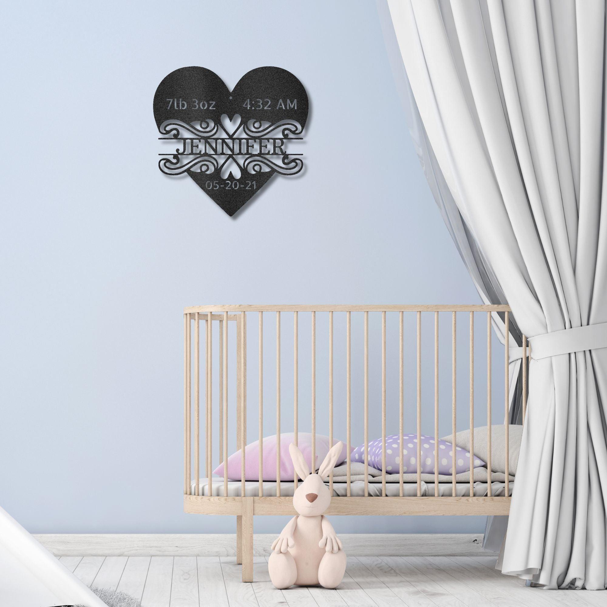 Newborn Baby Love Monogram Personalized Indoor Outdoor Steel Wall Sign Art - Mallard Moon Gift Shop