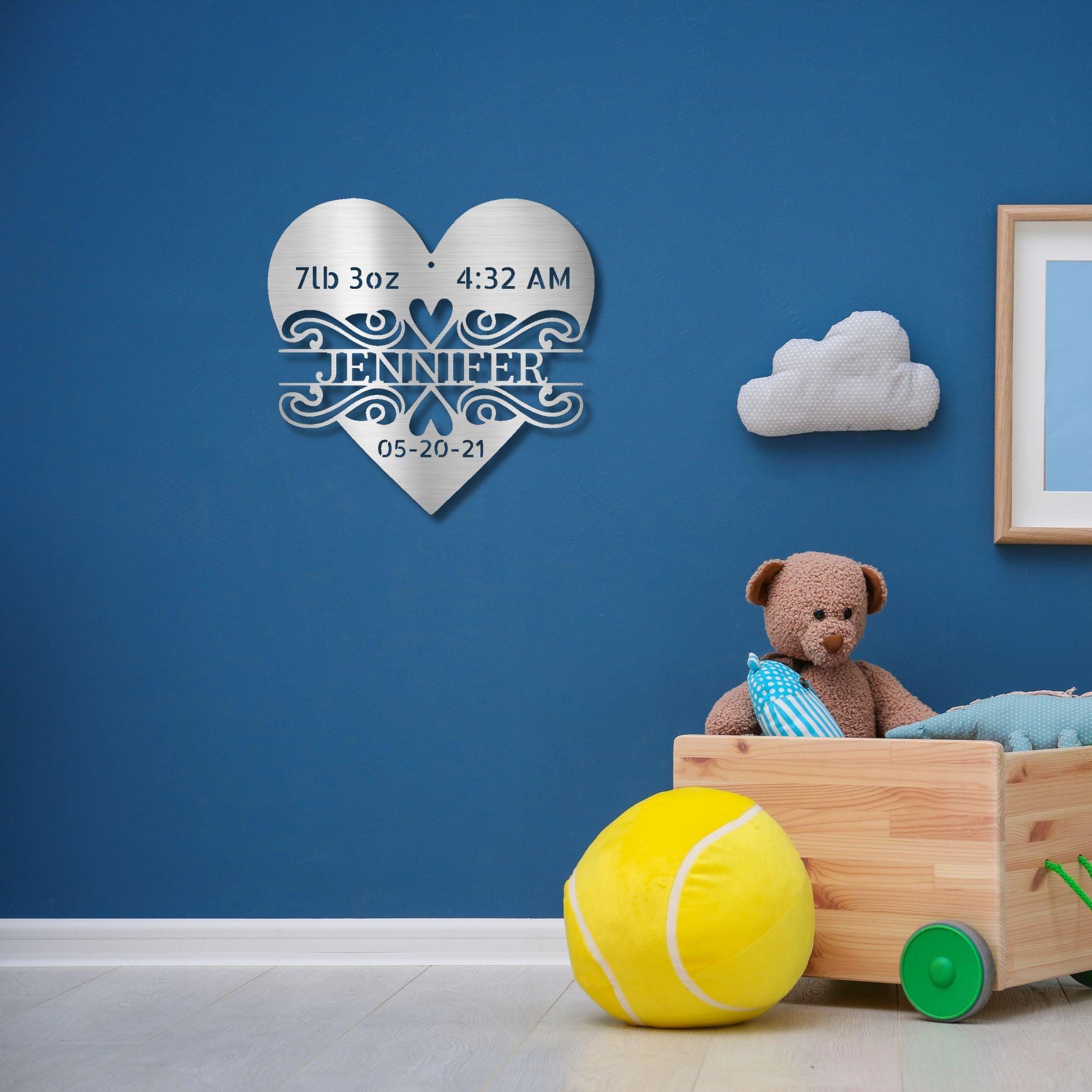 Newborn Baby Love Monogram Personalized Indoor Outdoor Steel Wall Sign Art - Mallard Moon Gift Shop