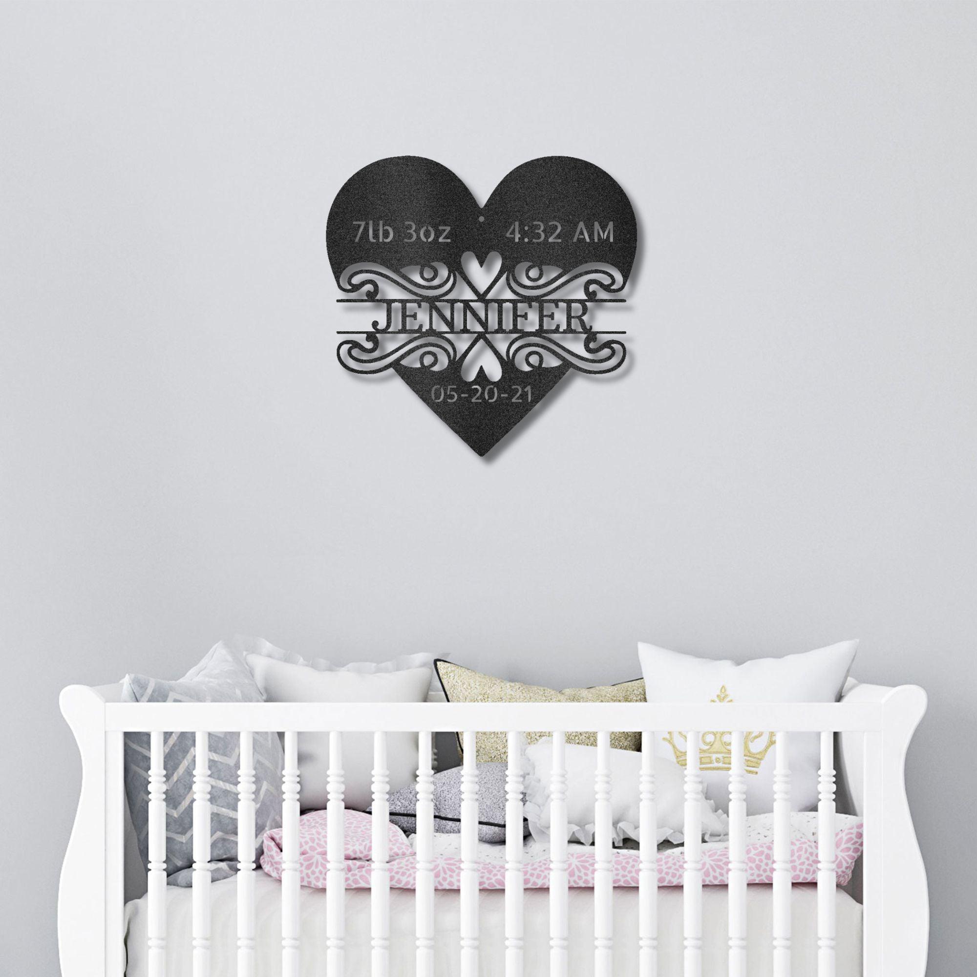 Newborn Baby Love Monogram Personalized Indoor Outdoor Steel Wall Sign Art - Mallard Moon Gift Shop
