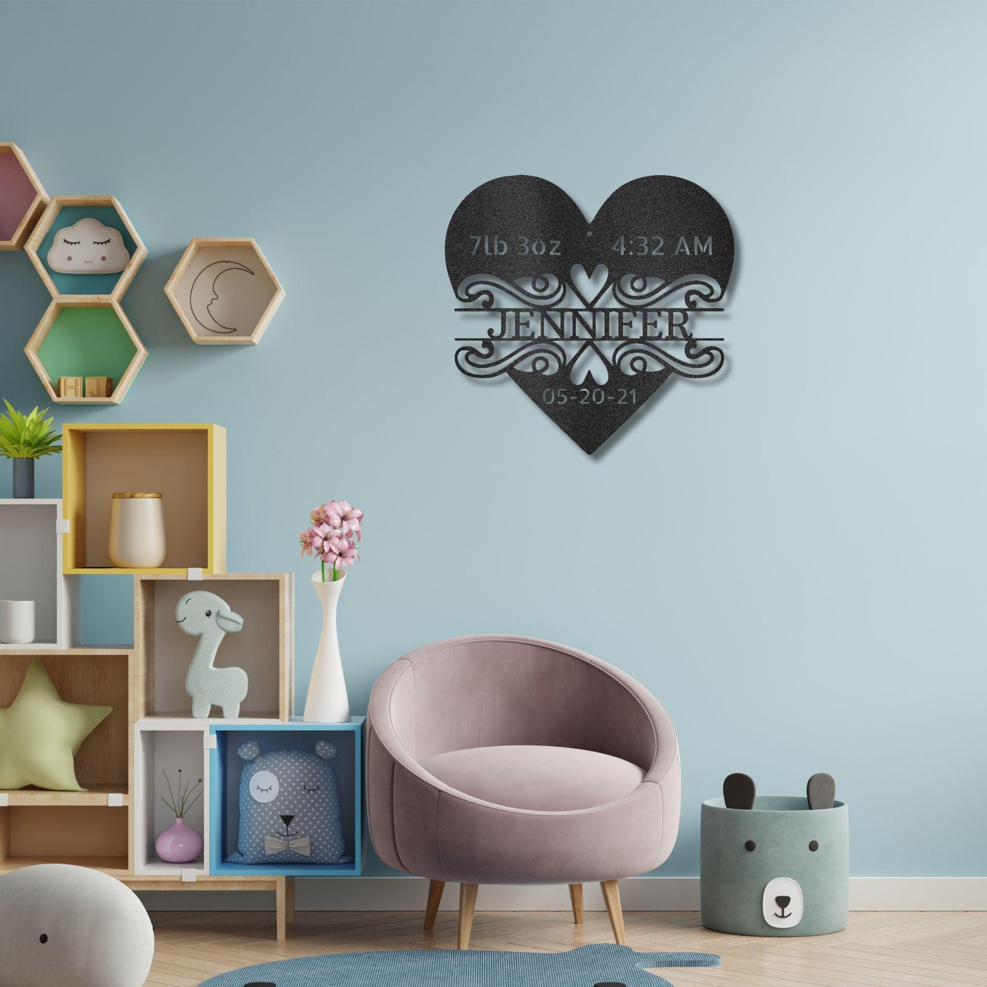 Newborn Baby Love Monogram Personalized Indoor Outdoor Steel Wall Sign Art - Mallard Moon Gift Shop