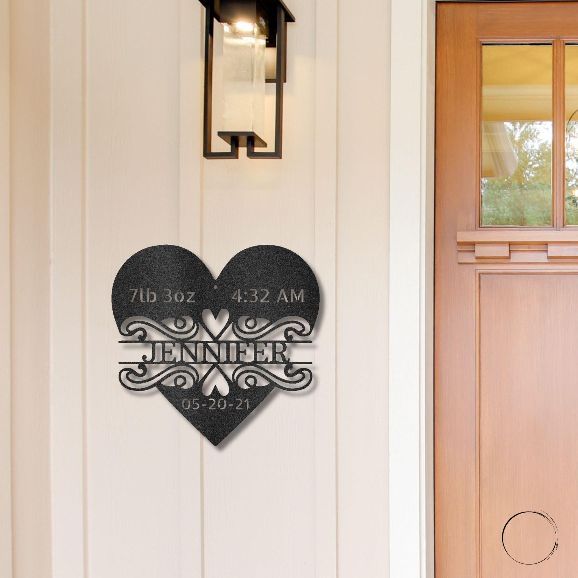 Newborn Baby Love Monogram Personalized Indoor Outdoor Steel Wall Sign Art - Mallard Moon Gift Shop