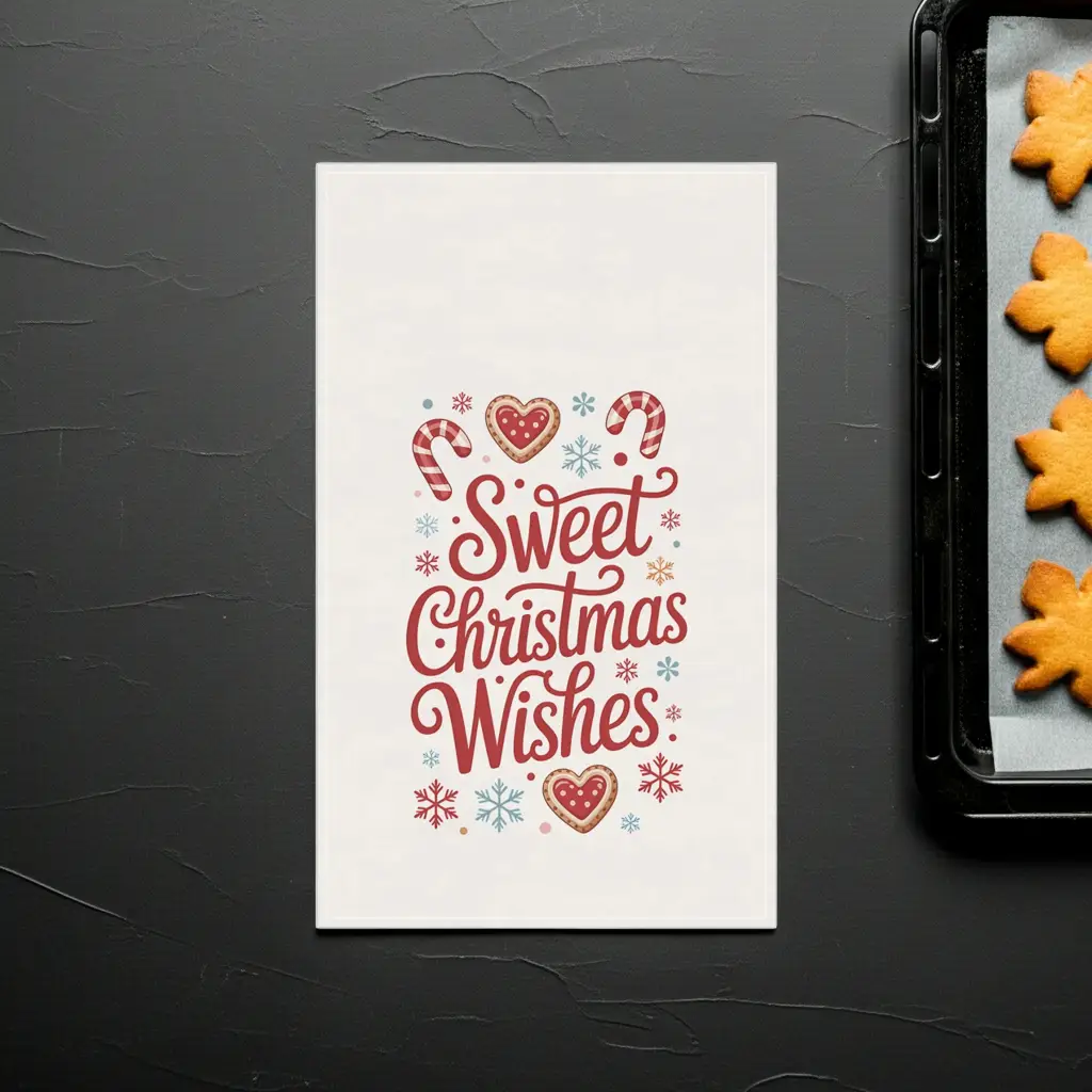 Sweet Christmas Wishes Tea Towel — Festive Holiday Kitchen Towel with Candy Cane & Cookie Design - Mallard Moon
