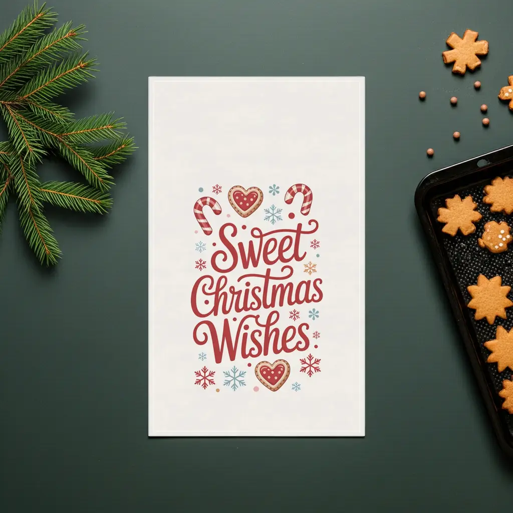 Sweet Christmas Wishes Tea Towel — Festive Holiday Kitchen Towel with Candy Cane & Cookie Design - Mallard Moon