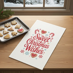 Sweet Christmas Wishes Tea Towel — Festive Holiday Kitchen Towel with Candy Cane & Cookie Design - Mallard Moon
