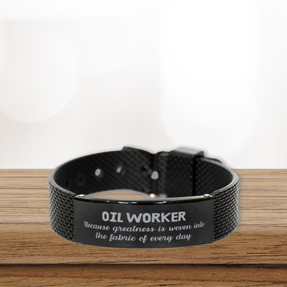 Black Stainless Steel Oil Worker Bracelet – Engraved Inspirational Gift for Men – Adjustable Mesh Wristband – Durable & Rust-Resistant – Appreciation Jewelry for Oilfield Workers, Husbands, Sons & Boyfriends - Mallard Moon Gift Shop