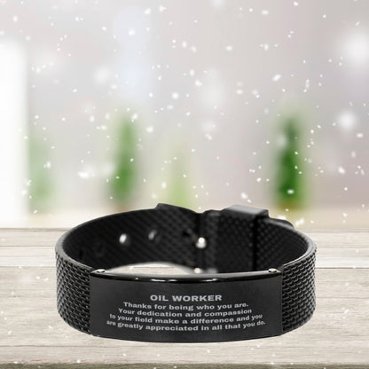 Black Stainless Steel Oil Worker Bracelet – Engraved Appreciation Gift for Men – Adjustable Mesh Wristband – Durable & Rust-Resistant – Thank You Jewelry for Oilfield Workers, Husbands, Sons & Boyfriends - Mallard Moon Gift Shop