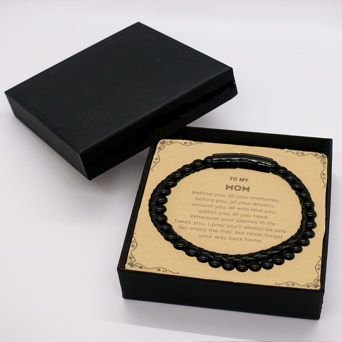 Inspirational Mom Stone Leather Bracelets, Sentimental Birthday Christmas Unique Gifts For Mom Behind you, all your memories - Mallard Moon Gift Shop