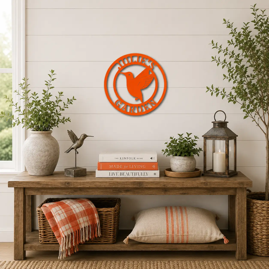 Personalized Hummingbird Metal Wall Art | Custom Garden Name Sign | Hummingbird Garden Decor | Personalized Outdoor Metal Sign | Made in USA