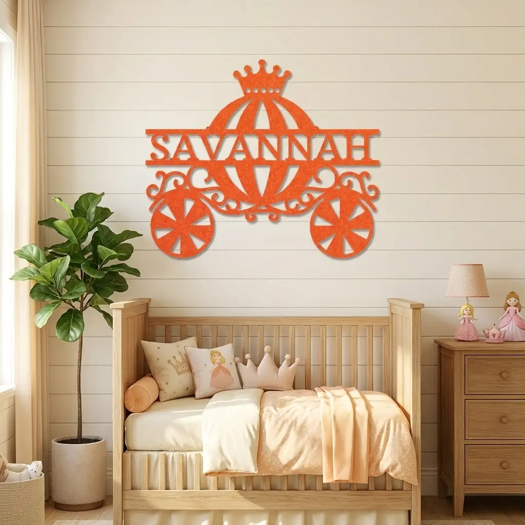 Personalized Fairytale Carriage Metal Wall Art | Custom Name Princess Carriage Sign | Girls Bedroom Decor | Whimsical Metal Wall Art | Made in USA