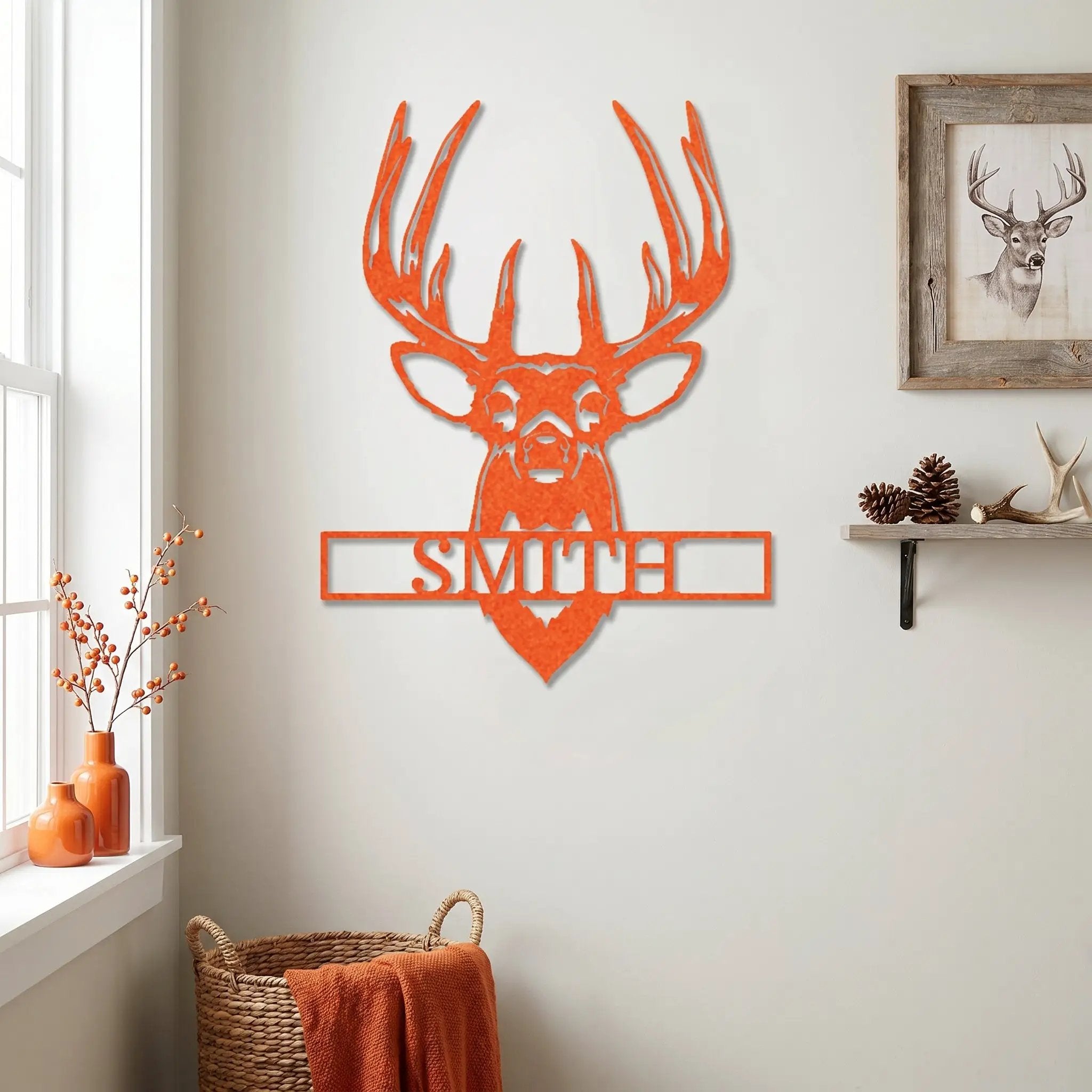 Personalized Deer Head Metal Wall Art Custom Family Name Sign Buck Antler Decor Rustic Cabin Farmhouse Wall Hanging Hunting Gift Idea