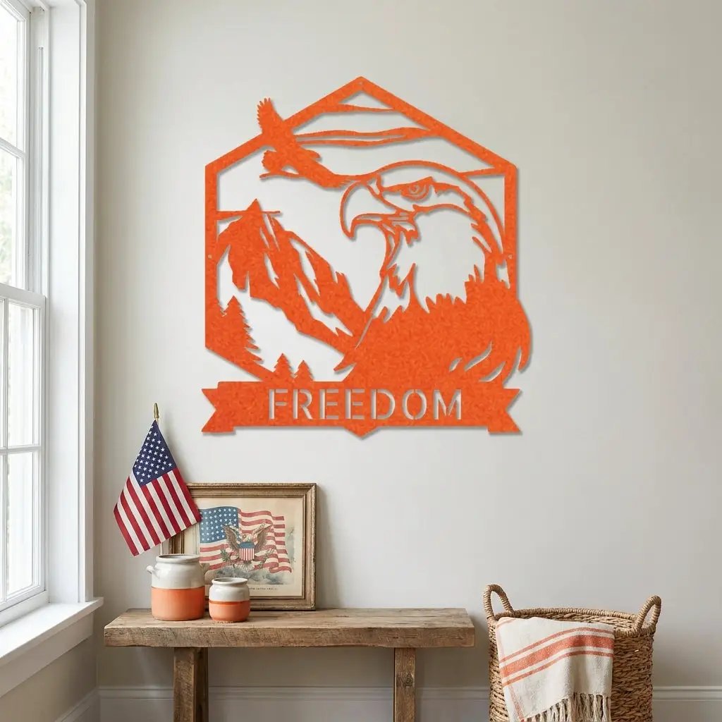 Personalized Eagle Metal Wall Art, Custom Freedom Sign, Mountain Eagle Decor, Patriotic Wall Art