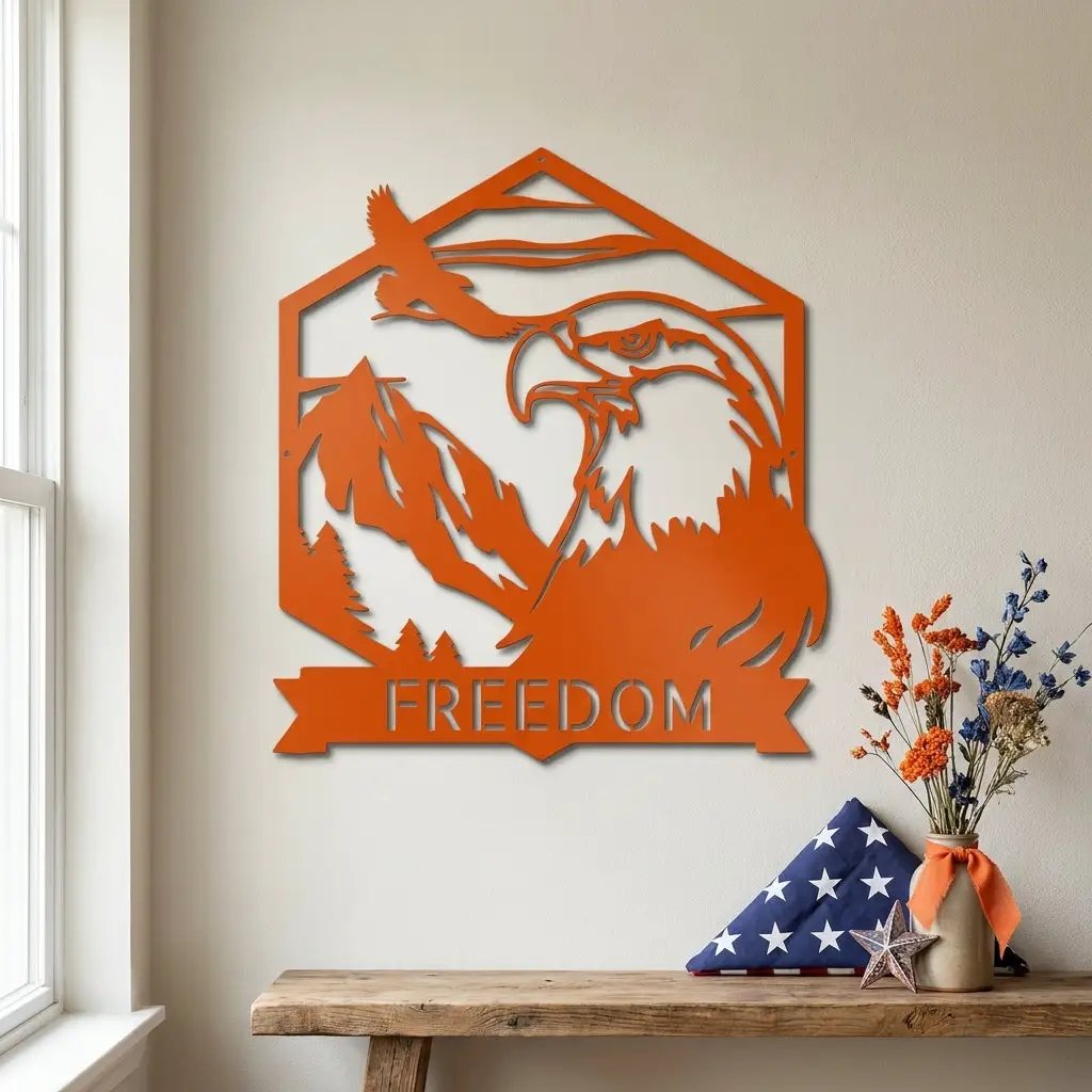 Personalized Eagle Metal Wall Art, Custom Freedom Sign, Mountain Eagle Decor, Patriotic Wall Art