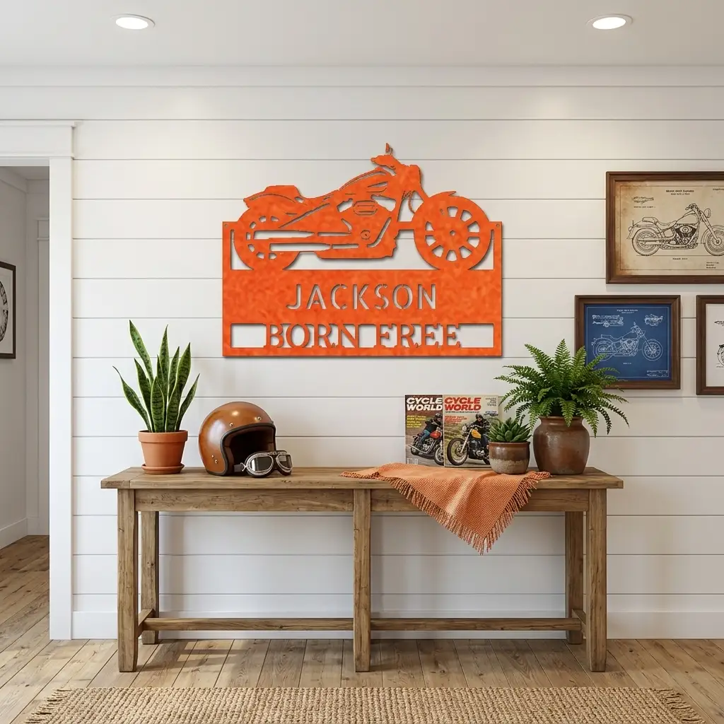 Motorcycle Shop Custom Name Indoor Outdoor Steel Wall Sign