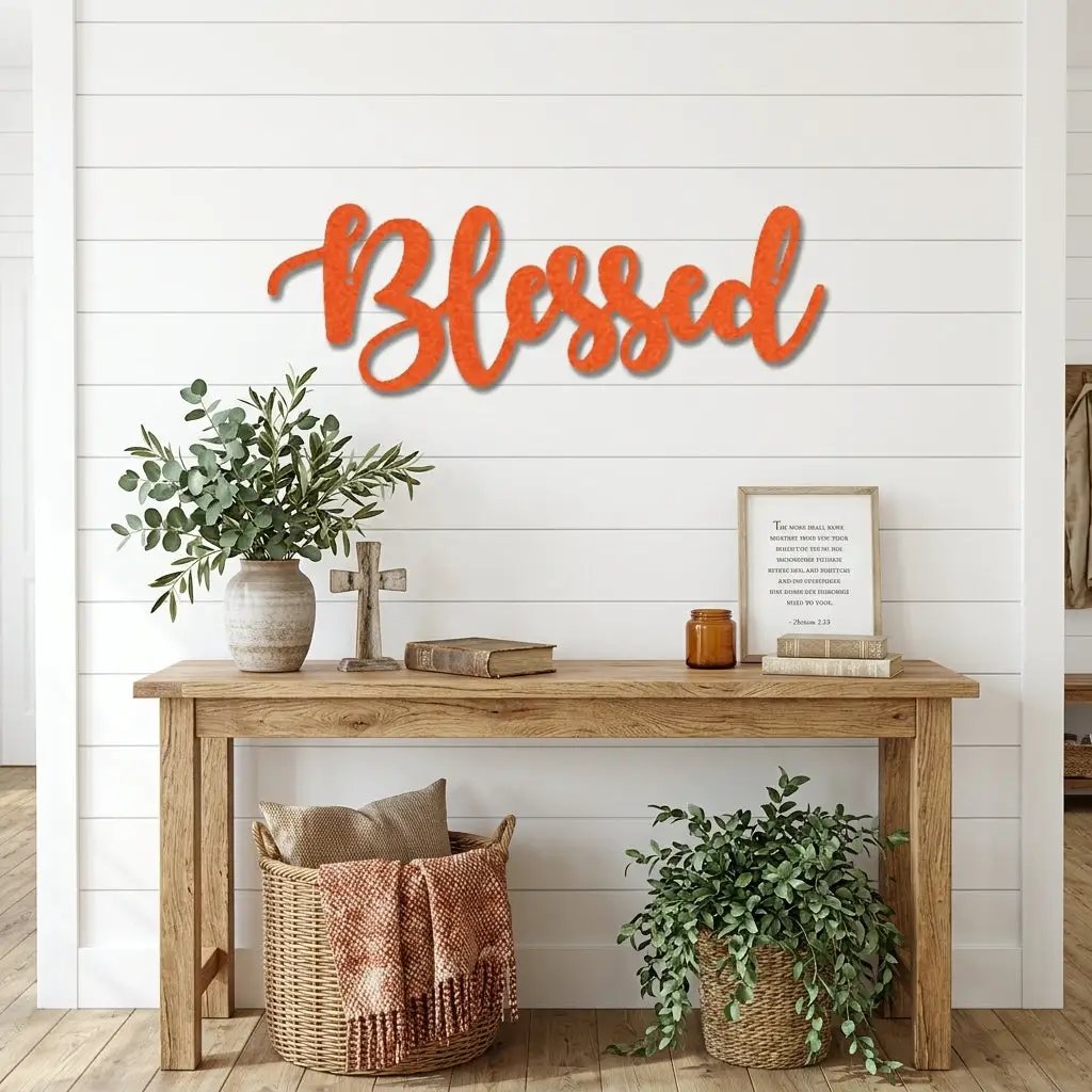 Blessed Word Script Indoor Outdoor Steel Walll Sign