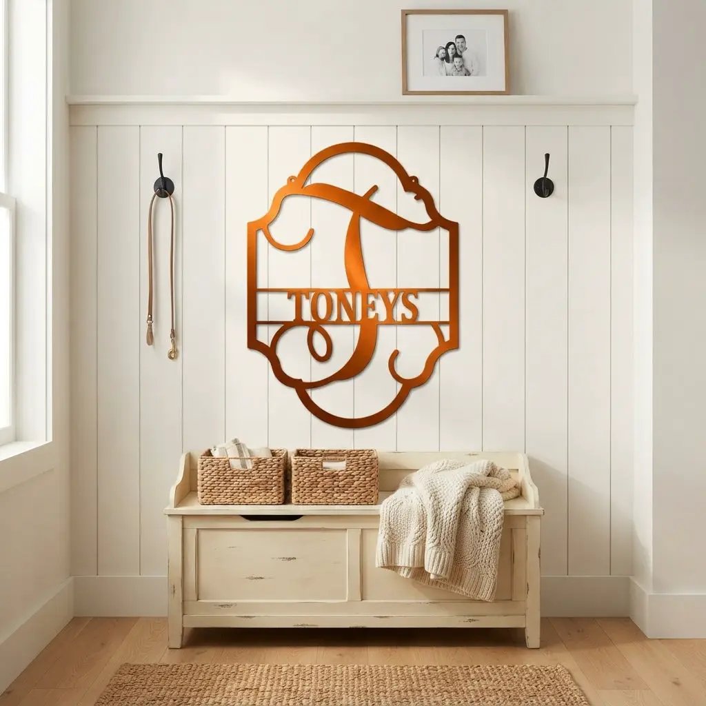 Elegant Personalized Monogram Metal Wall Art – Custom Initial and Family Name Sign – Decorative Steel Wall Decor – Wedding & Housewarming Gift