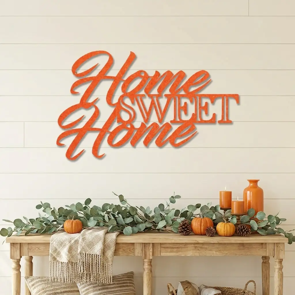 Home Sweet Home Metal Sign, Farmhouse Wall Decor, Script Wall Art, Rustic Home Decor, Housewarming Gift