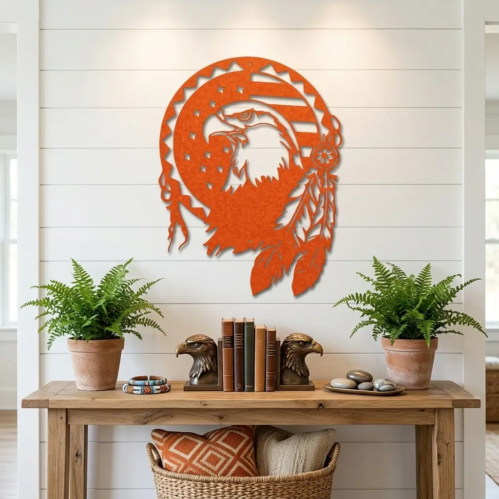 Bald Eagle Patriotic Native American Metal Art Wall Sign