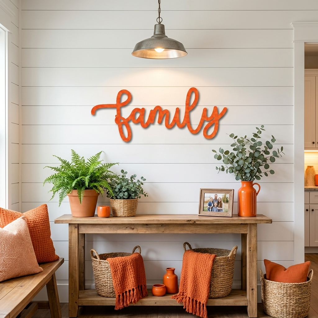 Family Script Metal Wall Art – Modern Farmhouse Decor – Minimalist Home Sign – Family Wall Decor