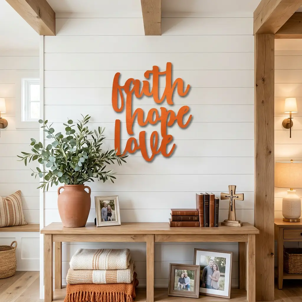 Faith Hope Love Script Indoor Outdoor Steel Wall Sign