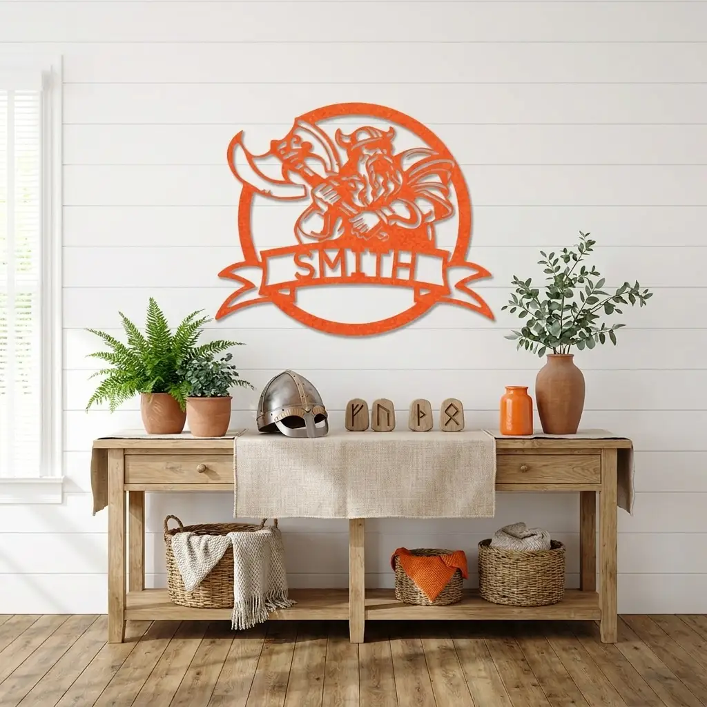 Fighting Viking Monogram Personalized Name Indoor Outdoor Steel Wall Sign Metal Man Cave Art