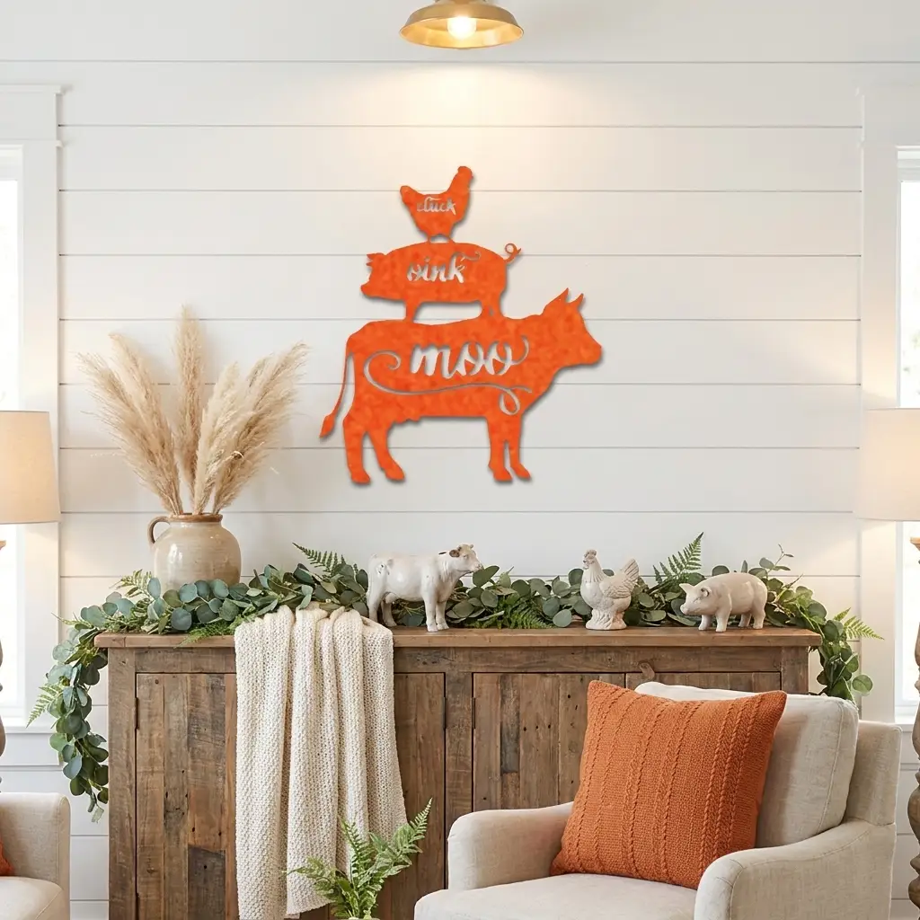 Farm Animals Metal Wall Art – Cow Pig Chicken Kitchen Decor – Farmhouse Wall Decor – Rustic Kitchen Sign – Country Home Decor