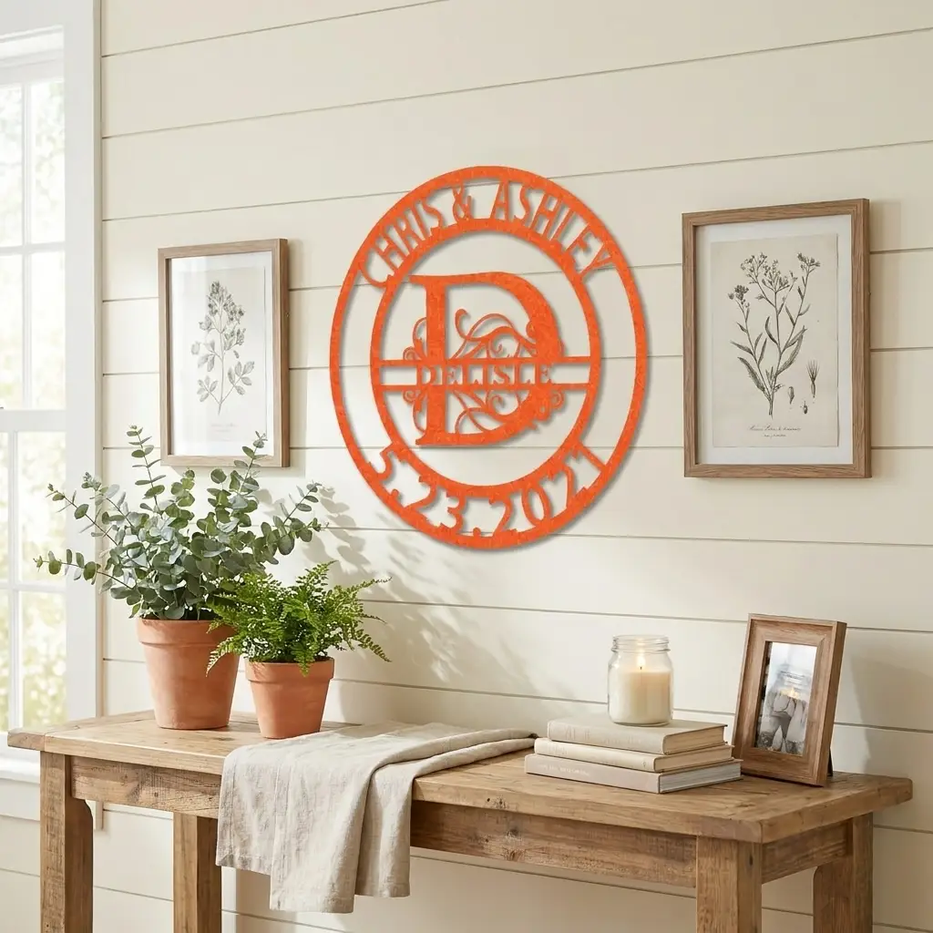 Personalized Split Monogram Metal Wall Art | Custom Family Name & Established Date Sign | Monogram Metal Decor | Made in USA