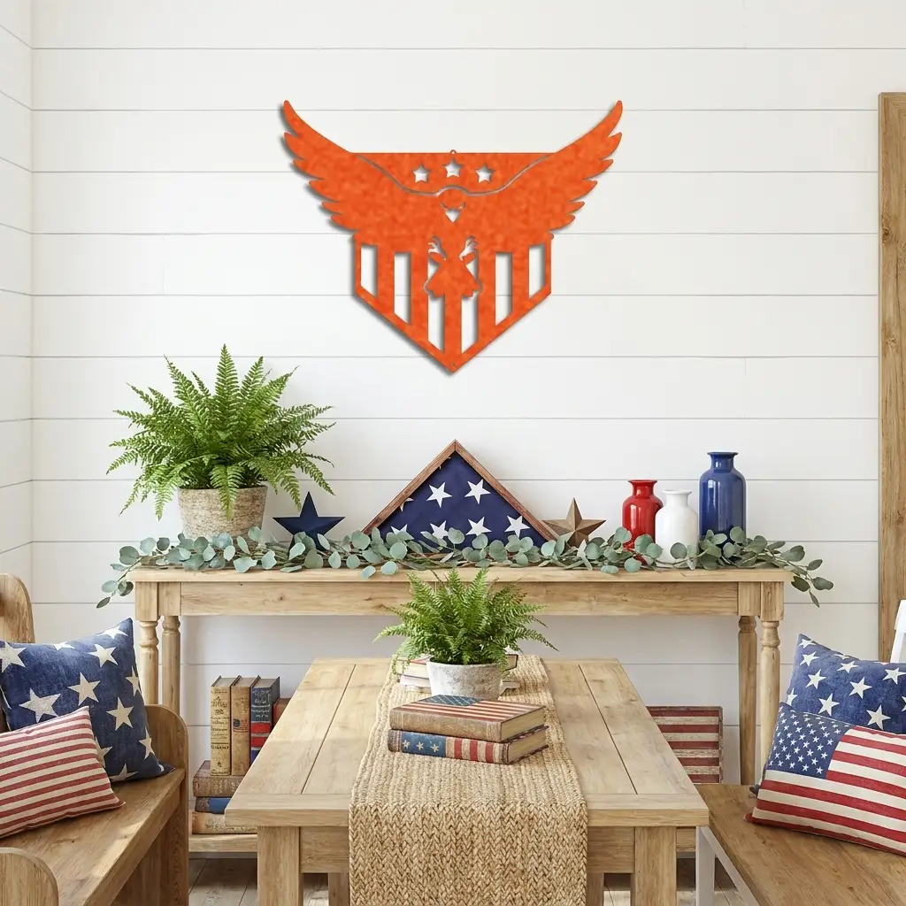 Patriotic Eagle Metal Wall Art | American Flag Inspired Eagle Decor | USA Military & Veteran Gift | Made in USA