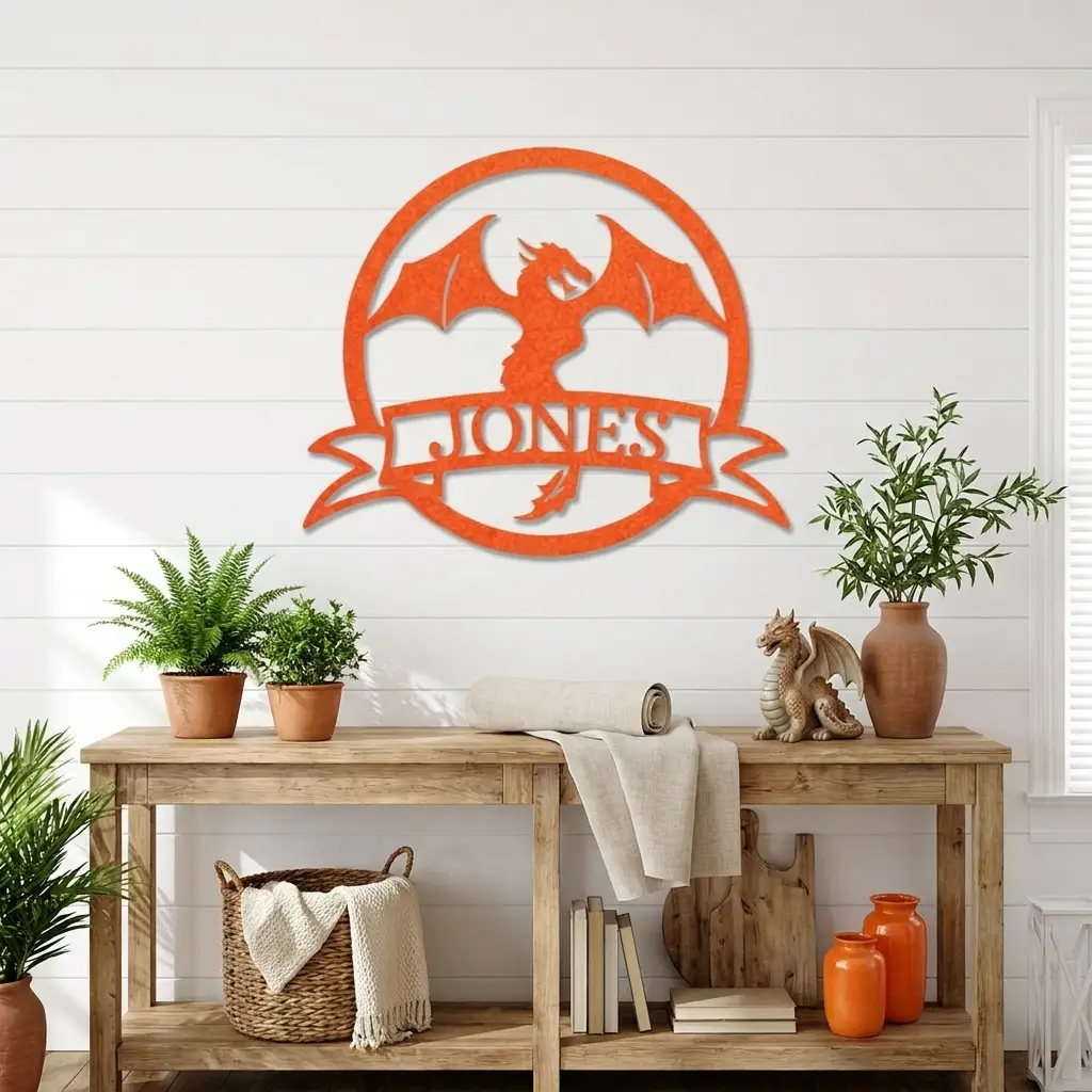 Dragon Banner Personalized Name Metal Art Wall Sign