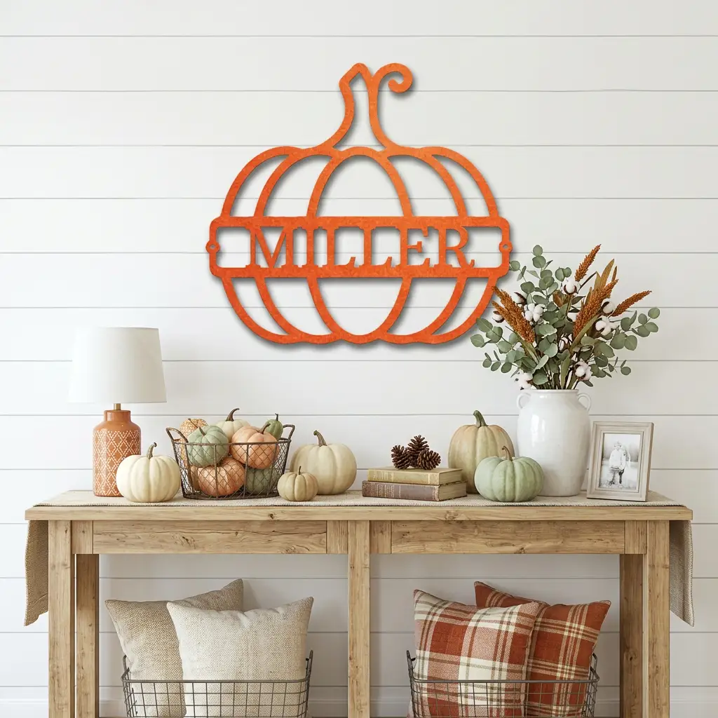 Personalized Pumpkin Metal Sign | Custom Fall Name Sign | Pumpkin Wall Decor | Autumn & Thanksgiving Metal Art | Housewarming Gift | Made in USA