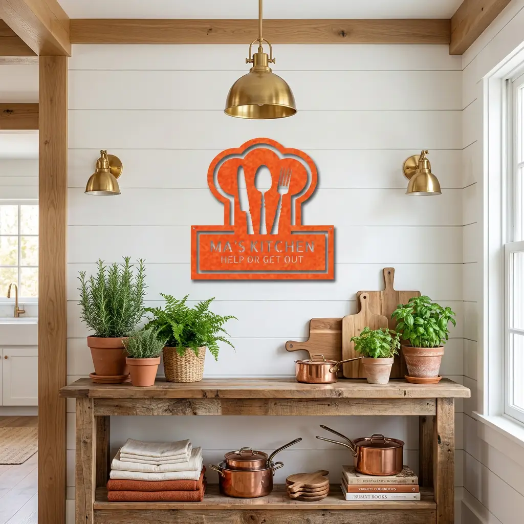 Kitchen Personalized Metal Sign | Custom Chef Hat Wall Decor | Family Name Cooking Sign | Restaurant, Diner, Bistro Art