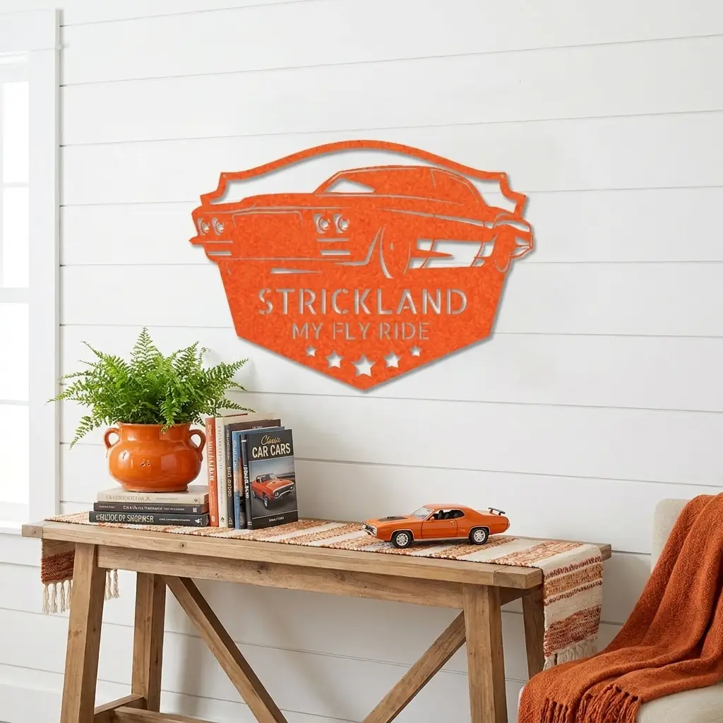Personalized Muscle Car Metal Wall Art Sign – Custom Garage Name Sign – Classic Car Steel Decor – Man Cave Garage Wall Art Gift