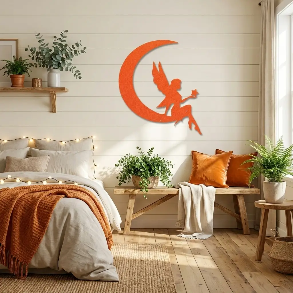 Fairy on Moon Metal Wall Art | Crescent Moon Fairy Wall Decor | Fantasy Metal Wall Hanging | Fairy Bedroom Decor | Made in USA