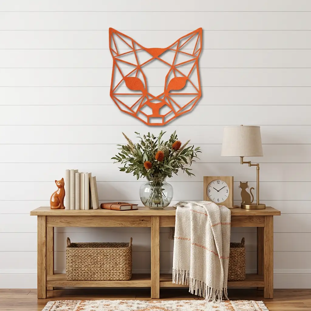 Geometric Cat Metal Wall Art | Modern Cat Wall Decor | Minimalist Feline Metal Art | Cat Lover Gift | Pet Memorial Decor | Living Room, Nursery & Office Wall Hanging | Made in USA