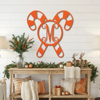 Personalized Candy Cane Monogram Metal Wall Art – Custom Initial Christmas Sign – Holiday Steel Décor (5 Sizes, 5 Colors)