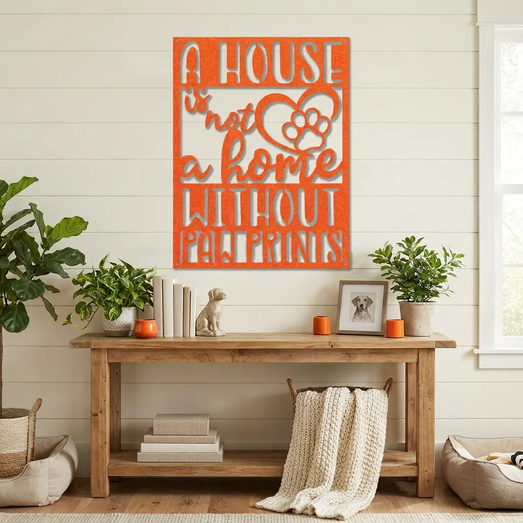 A House Is Not a Home Without Paw Prints Metal Wall Art | Dog Lover Metal Sign | Pet Quote Wall Decor | Made in USA
